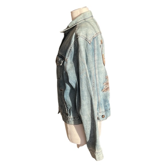 URBAN OUTFITTERS BDG Embroidered Denim Trucker Jacket Womens Size Large - Picture 6 of 11